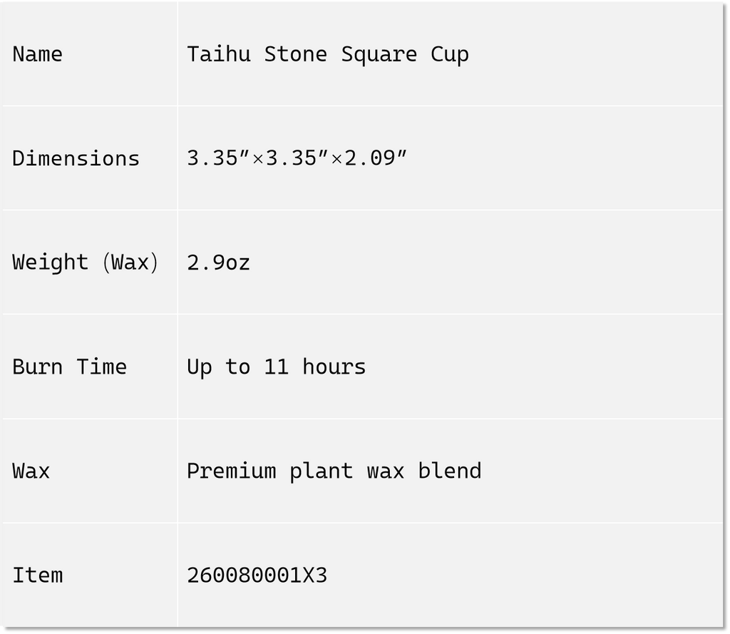 Taihu Stone Square Cup Scented Candle