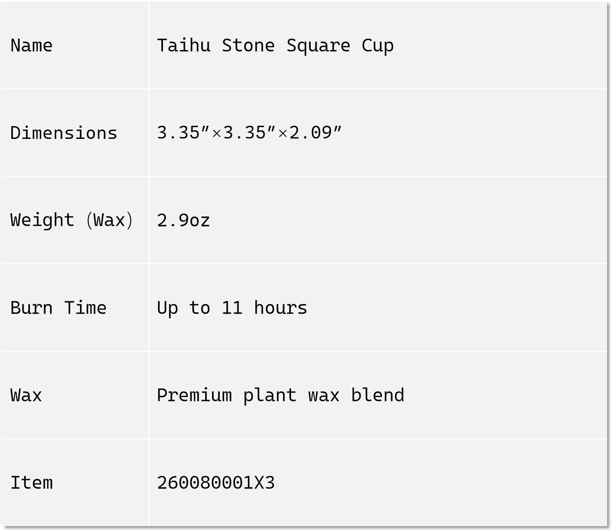 Taihu Stone Square Cup Scented Candle